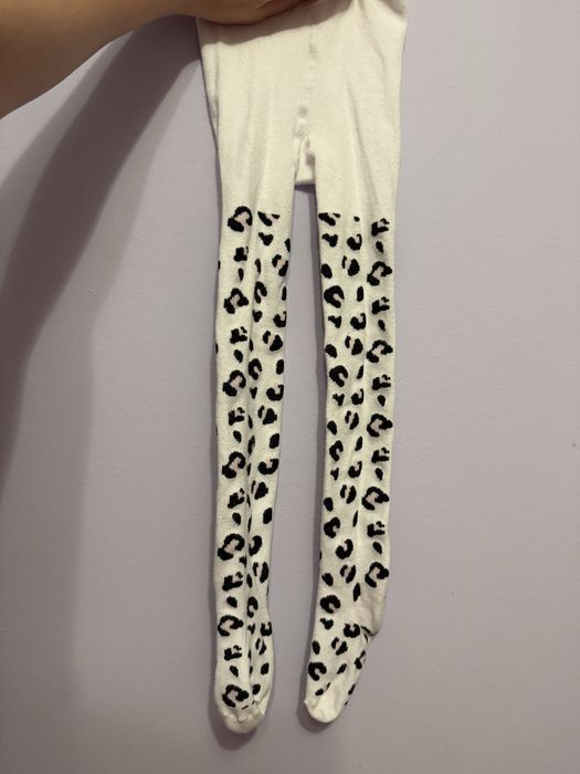 Nowe rajstopy dla dziewczynki dziewczęce w panterke białe czarne wzór