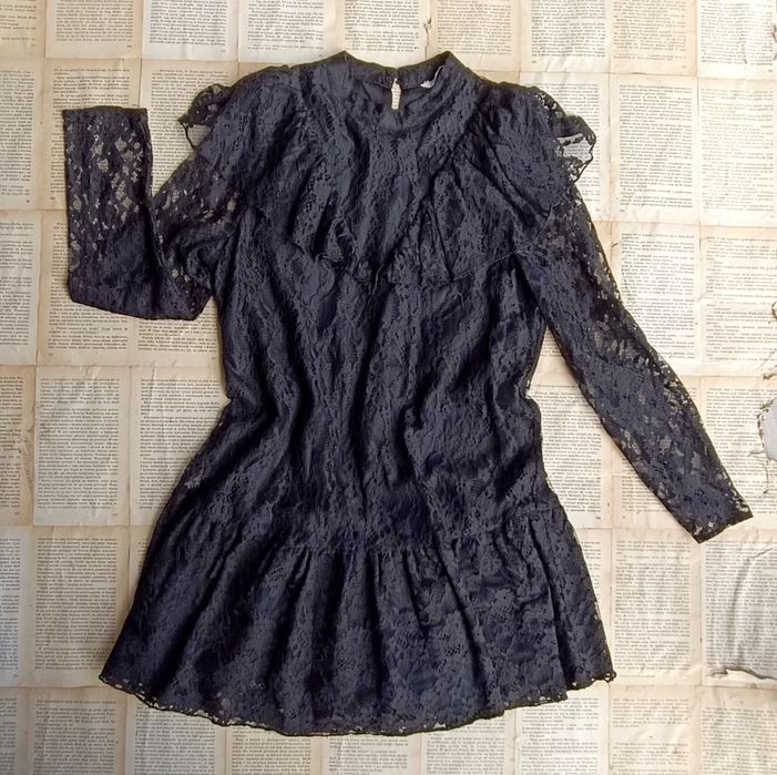 Zara dress+shorts M L biust 49,5x2 koronka gotic dark romantic