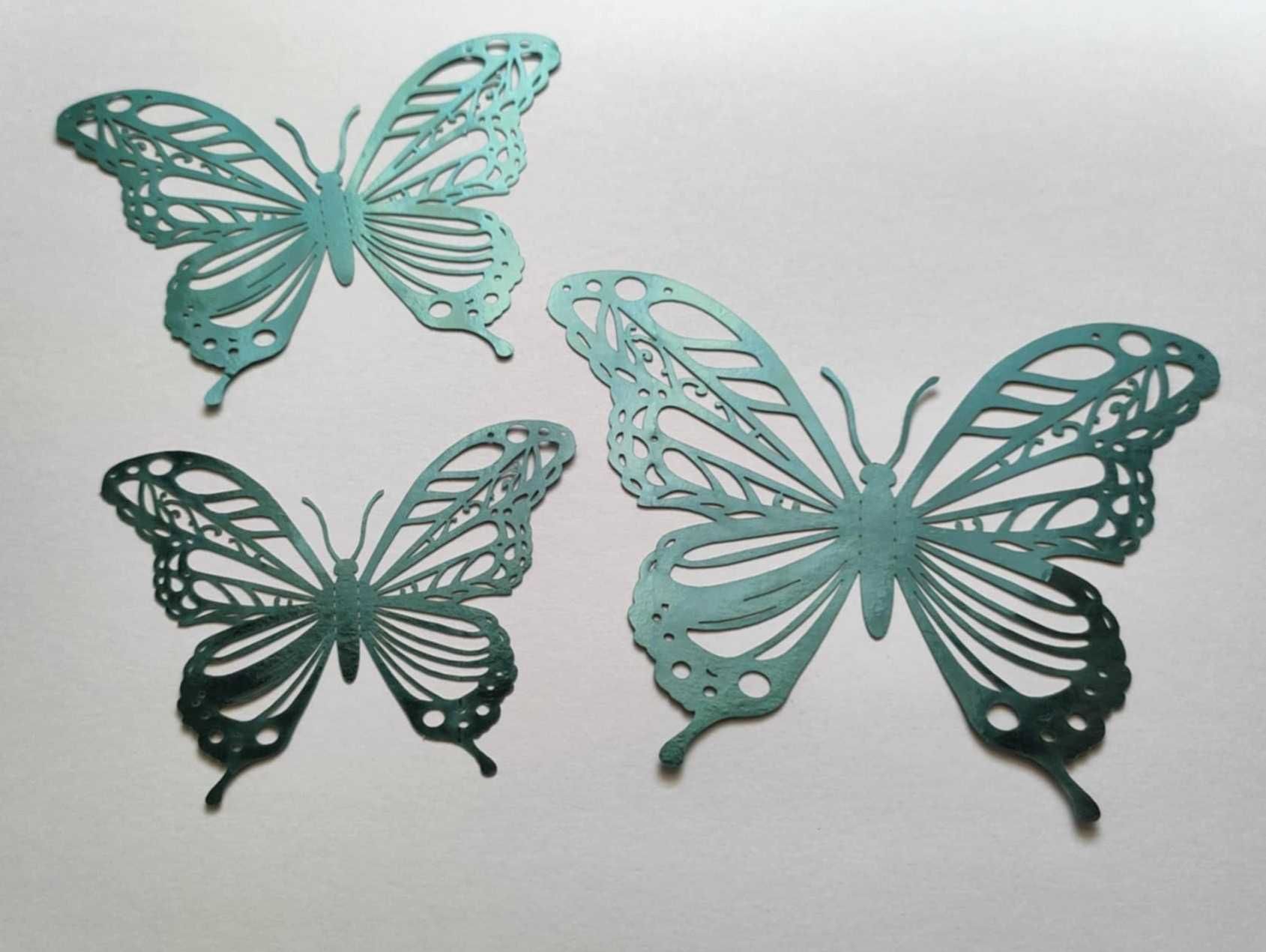 Motyle 3D Naklejki na Zielone Zieleń Mieniąca Ażurowe Ogonki 12 szt