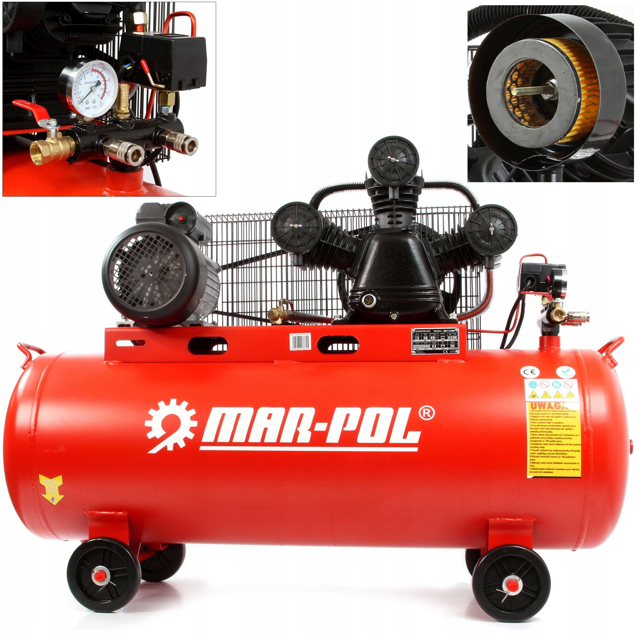 Kompresor Olejowy Mar-Pol 150L 8BAR 3-Tłokowy, Wydajność 500 L/min