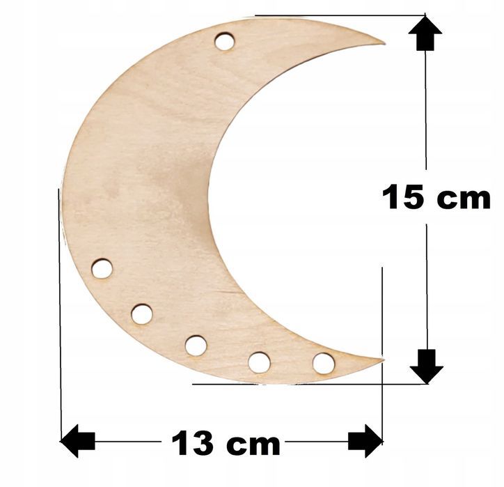 Księżyc drewniany pełny 13 x 15 cm Baza z dziurkami Scrabki gr. 3 mm