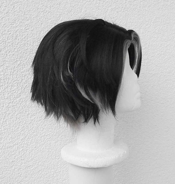 Krótka czarna peruka pasemka cosplay wig Wriothesley Genshin Impact
