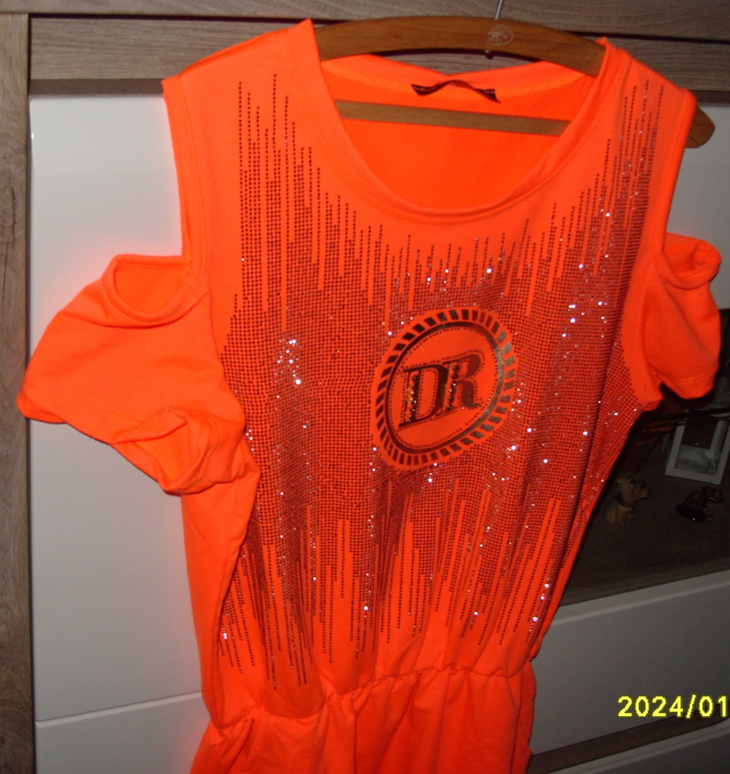 Sukieneczka-Tunika neonowy pomarańcz -cyrkonie FREESTYLE r. M