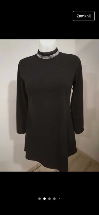 Tunika sukienka z długim rękawem mała czarna na imprezę sylwester M/L