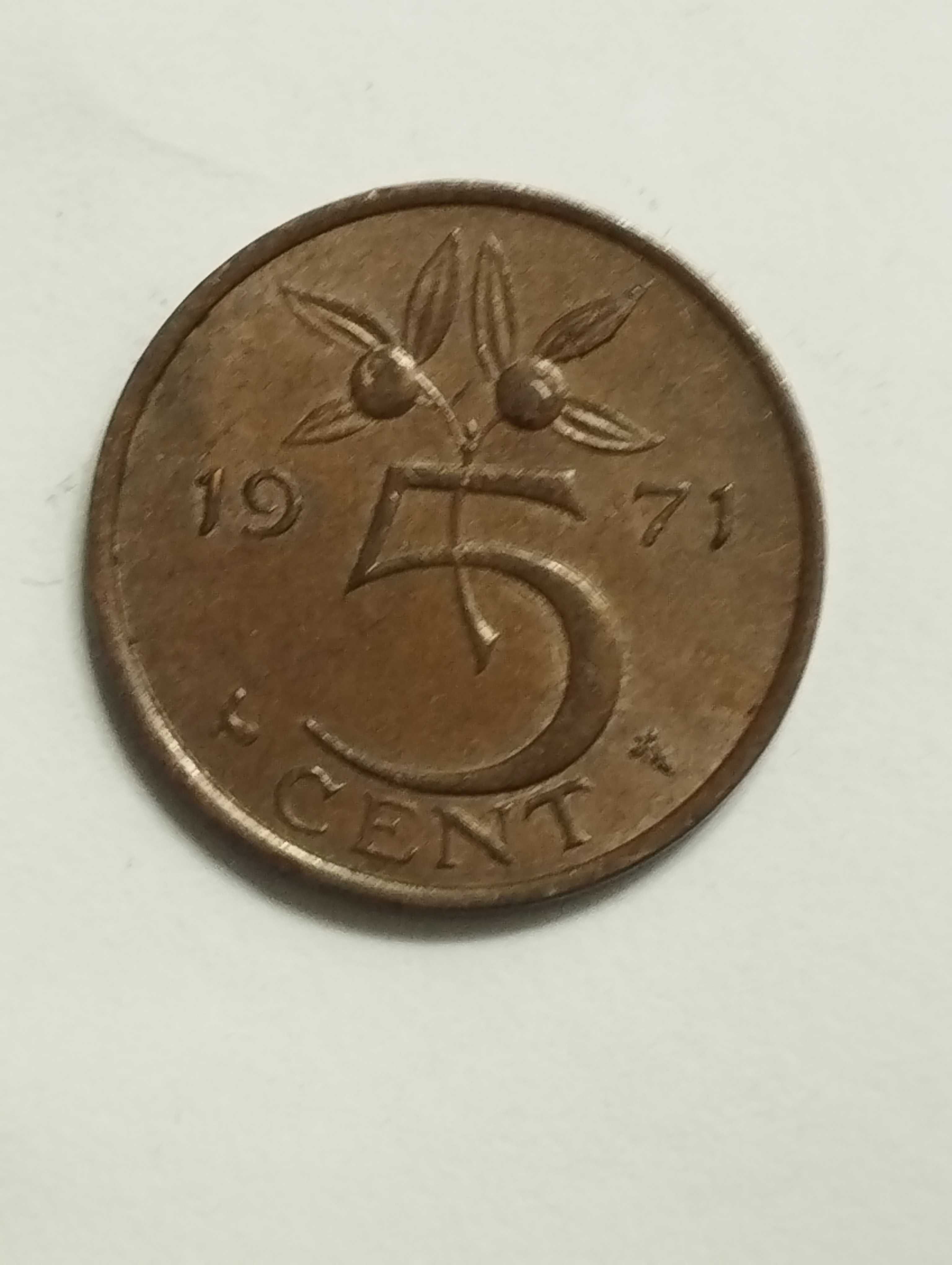 Sprzedam monetę  Holandia 5 centów 1971r. stan bdb.