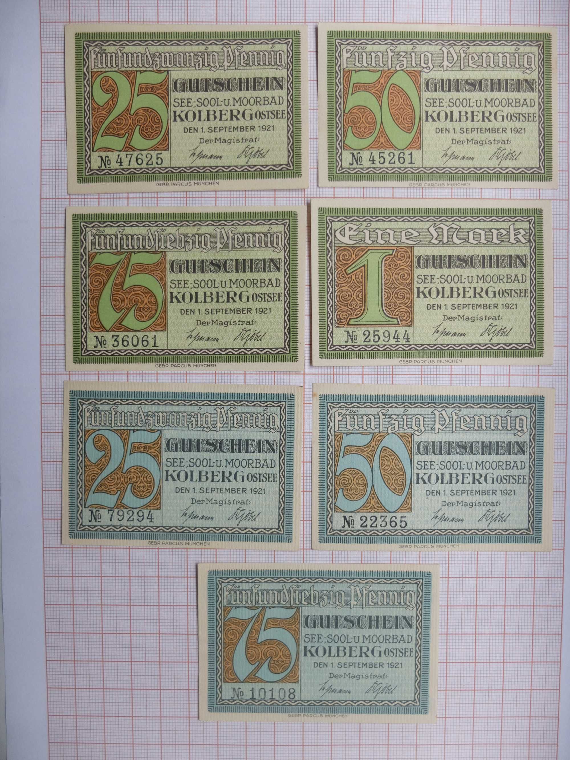 Kolberg banknoty zastępcze, pieniądz zastępczy Kołobrzeg 1921.