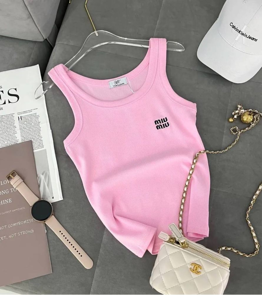 ‼️топ продажів‼️ жіноча майка miu miu туреччина, в рубчик