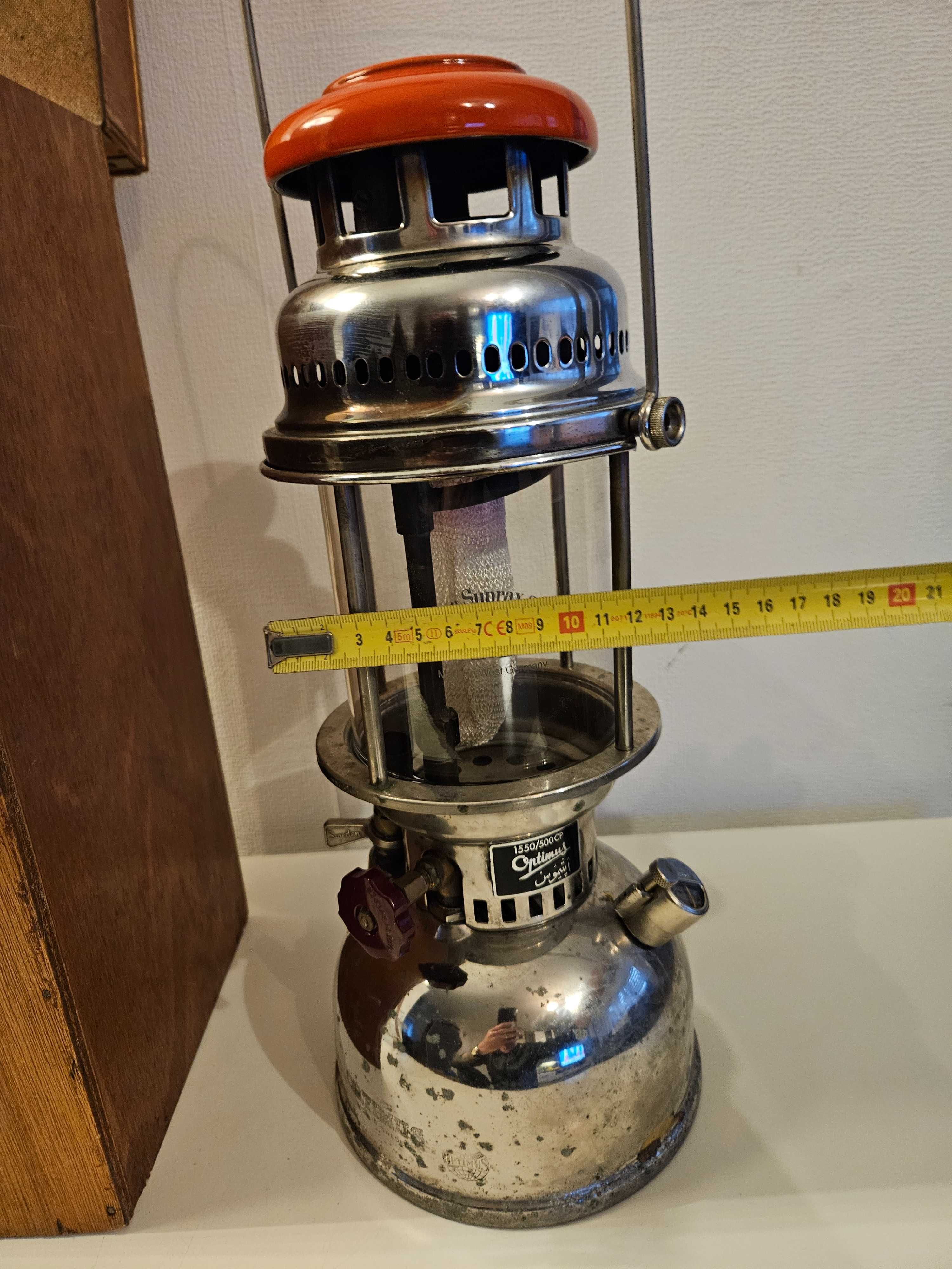 Stara naftowa lampa ciśnieniowa OPTIMUS 1550/500 CP z kufrem