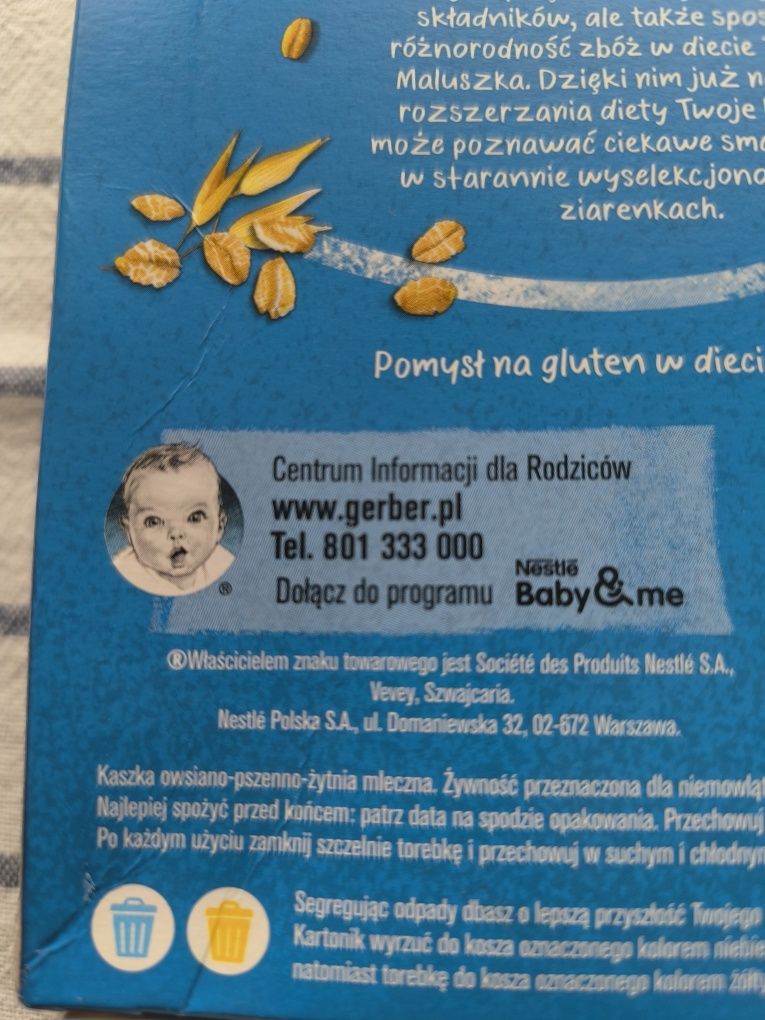 Kaszka Gerber owsiano-pszenno-żytnia. Mleczna