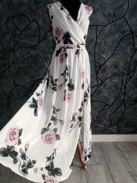 Suknia długa wizytowa w kwiaty róże rozmiar XXL 44 46 3xl na wesele