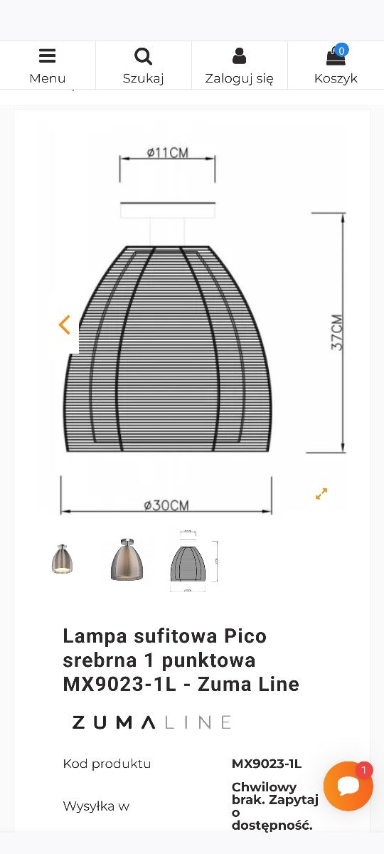 Lampa sufitowa PICO 30 srebrna MX9023-1L