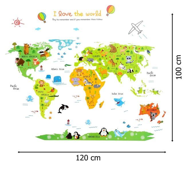 Naklejki ścienne na ścianę Mapa Świata dla dzieci WS-0207