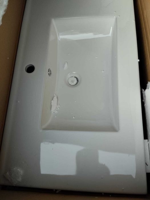 Umywalka wpuszczana łazienkowa 81 cm biała ceramiczna