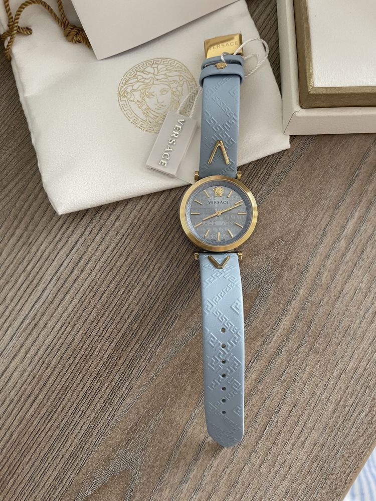 Zegarek VERSACE V-twist nowy z metką skóra gwarancja dowód błękitny
