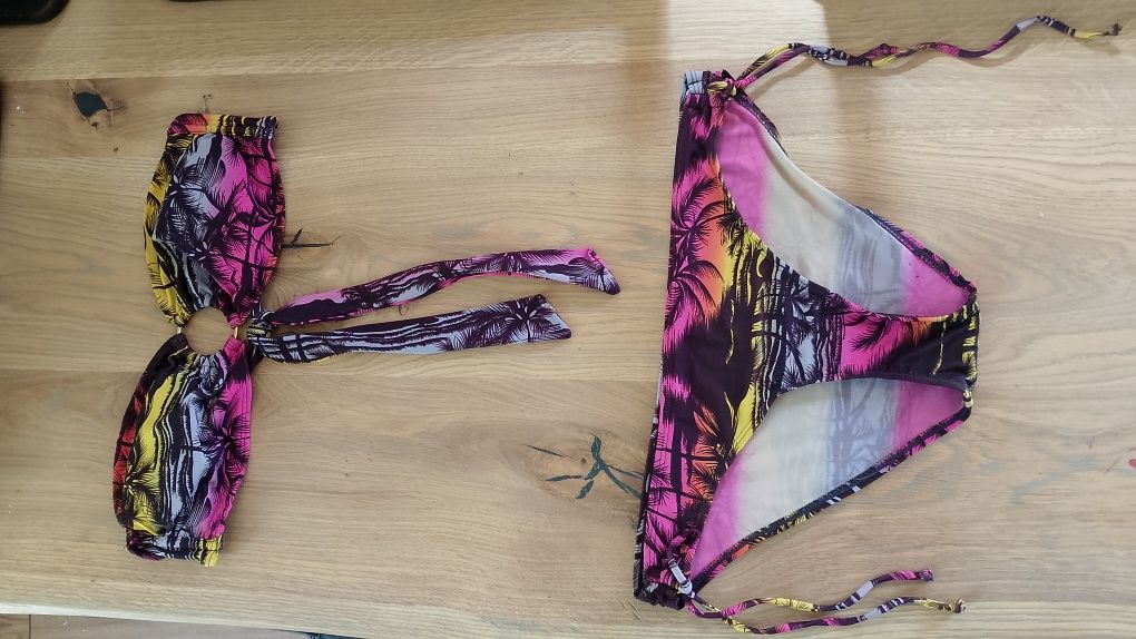 Strój kostium kąpielowy dwuczęściowy bikini Cubus kolorowe palmy M L