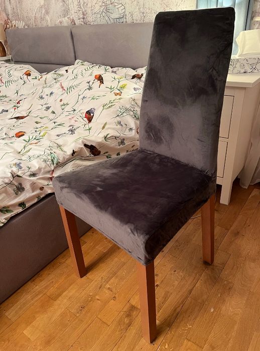 Zestaw 6 pokrowców na krzesła szary elastyczny welur grube pokrowce