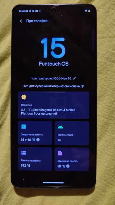 Iqoo Neo10 16/512 Snap 8s Gen4. Global