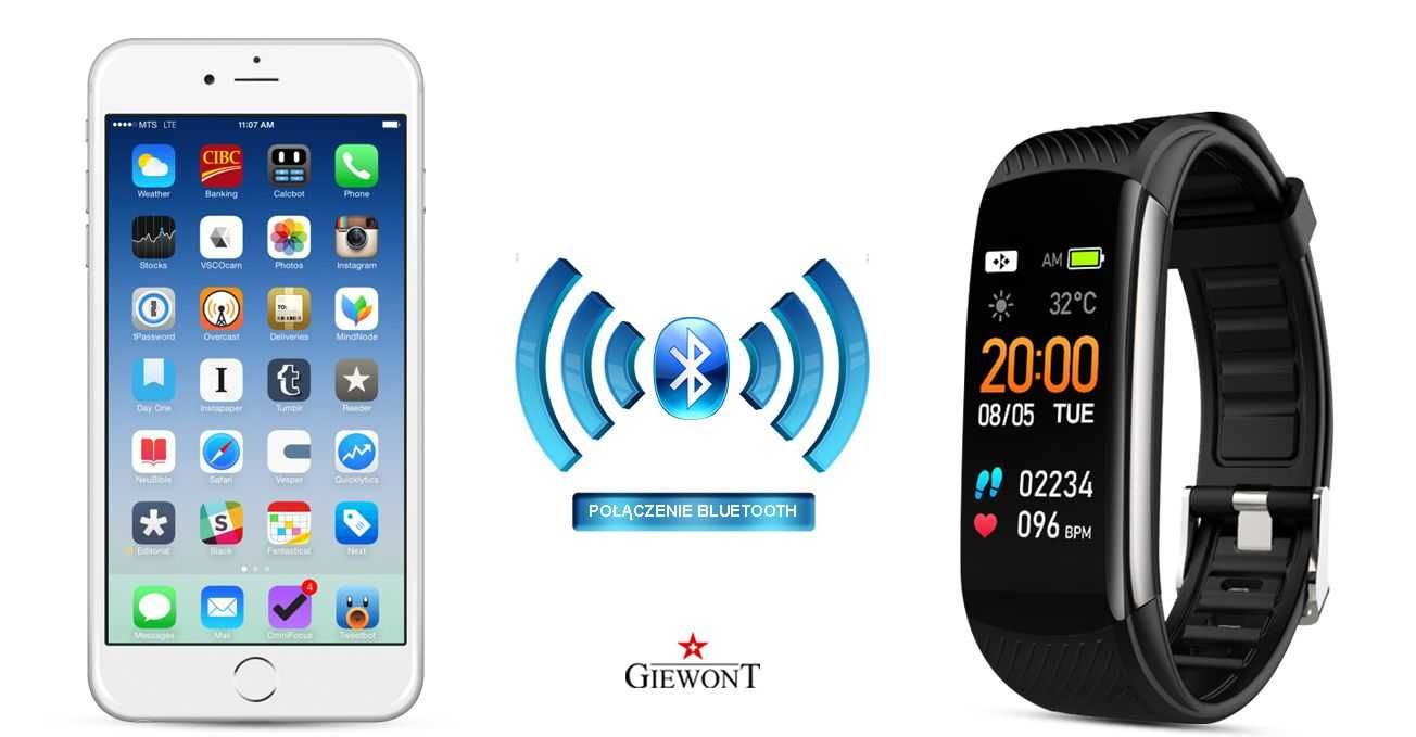 NOWY Smartband Giewont Czarny Gw200-2 + Pasek Biały