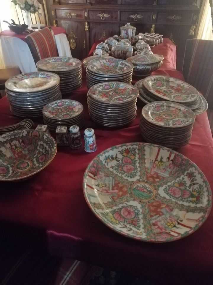 Serviço Jantar, Chá, Café 155 peças, decoração Mandarim (XIX)-SEM USO