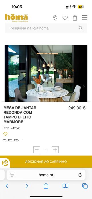 Mesa de jantar redonda com tampo marmore