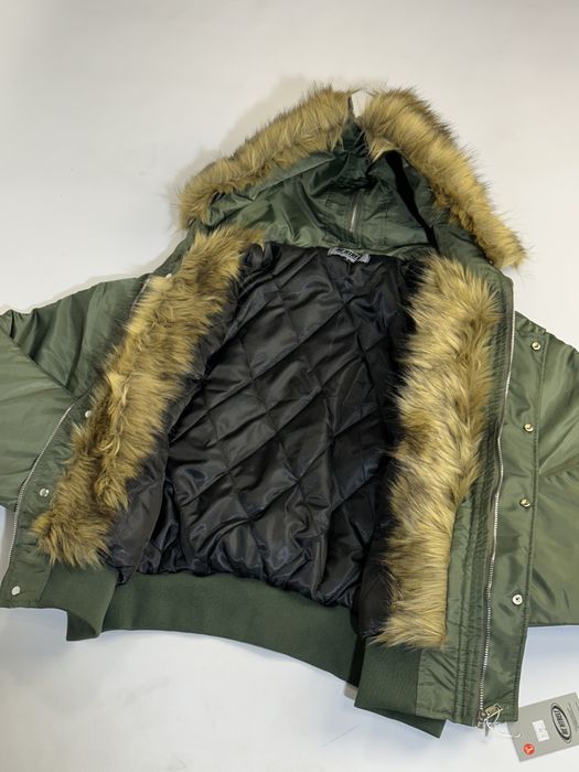 MA-1 бомбер дутый с мехом куртка alpha industries хаки зелений мех fur