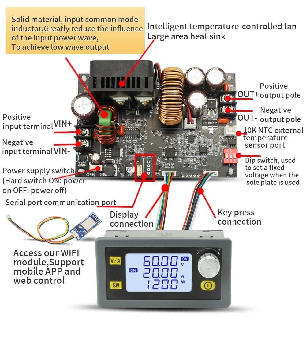 Лабораторный блок питания 0- 60В XY6020L 20A 1200Вт зар li-ion lifepo4