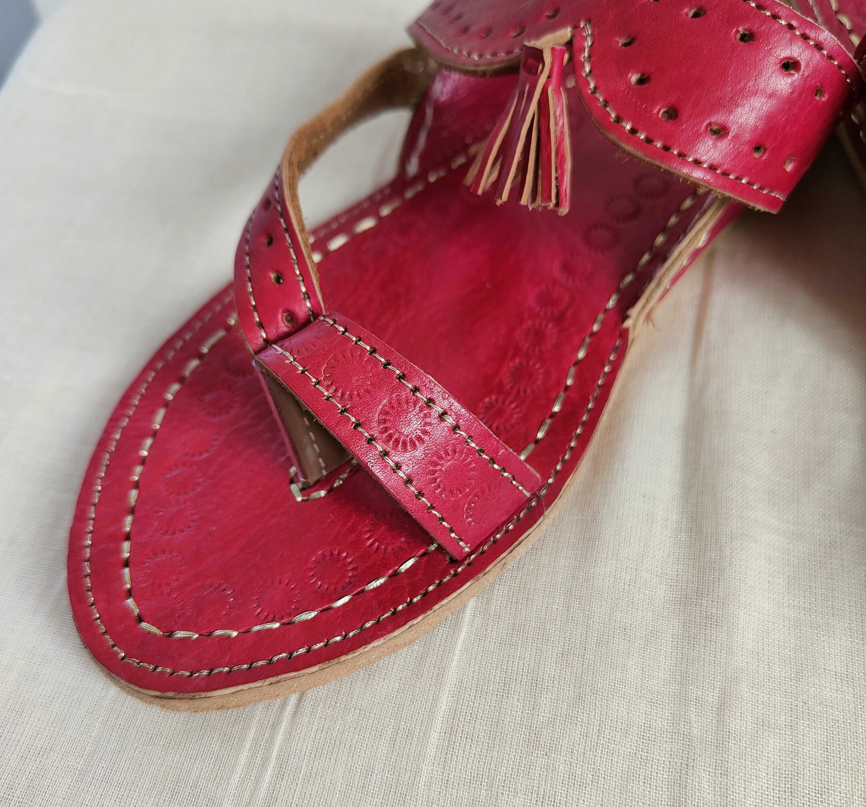 Skórzane japonki kohalpuri 37 orientalne boho hippie retro czerwone
