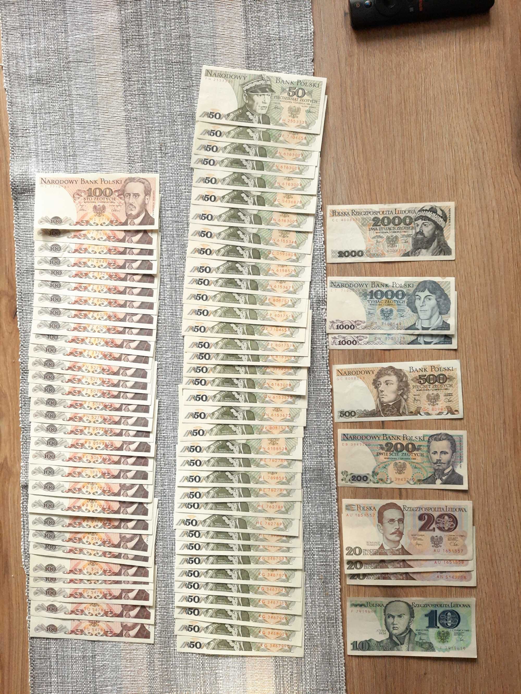 Banknoty z PRL'u  (10, 20, 50, 100, 200, 500, 1000 i 2000 zł)
