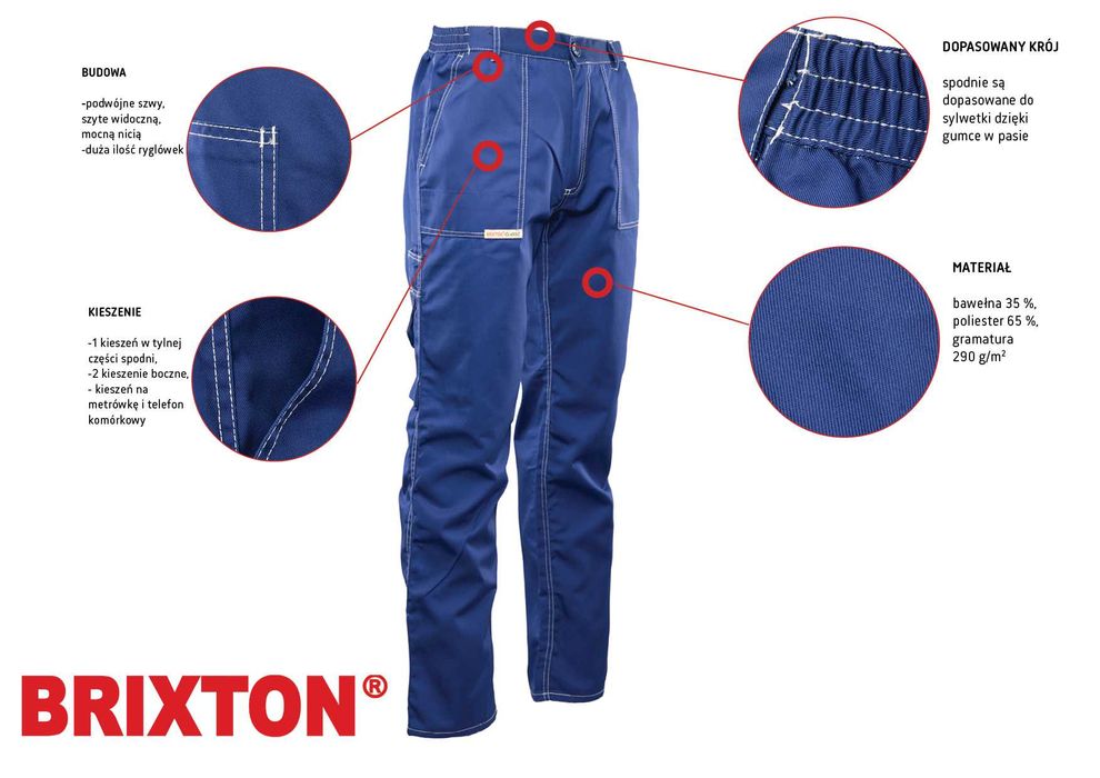 Spodnie robocze do pasa BRIXTON CLASSIC klasyczne niebieskie r.102