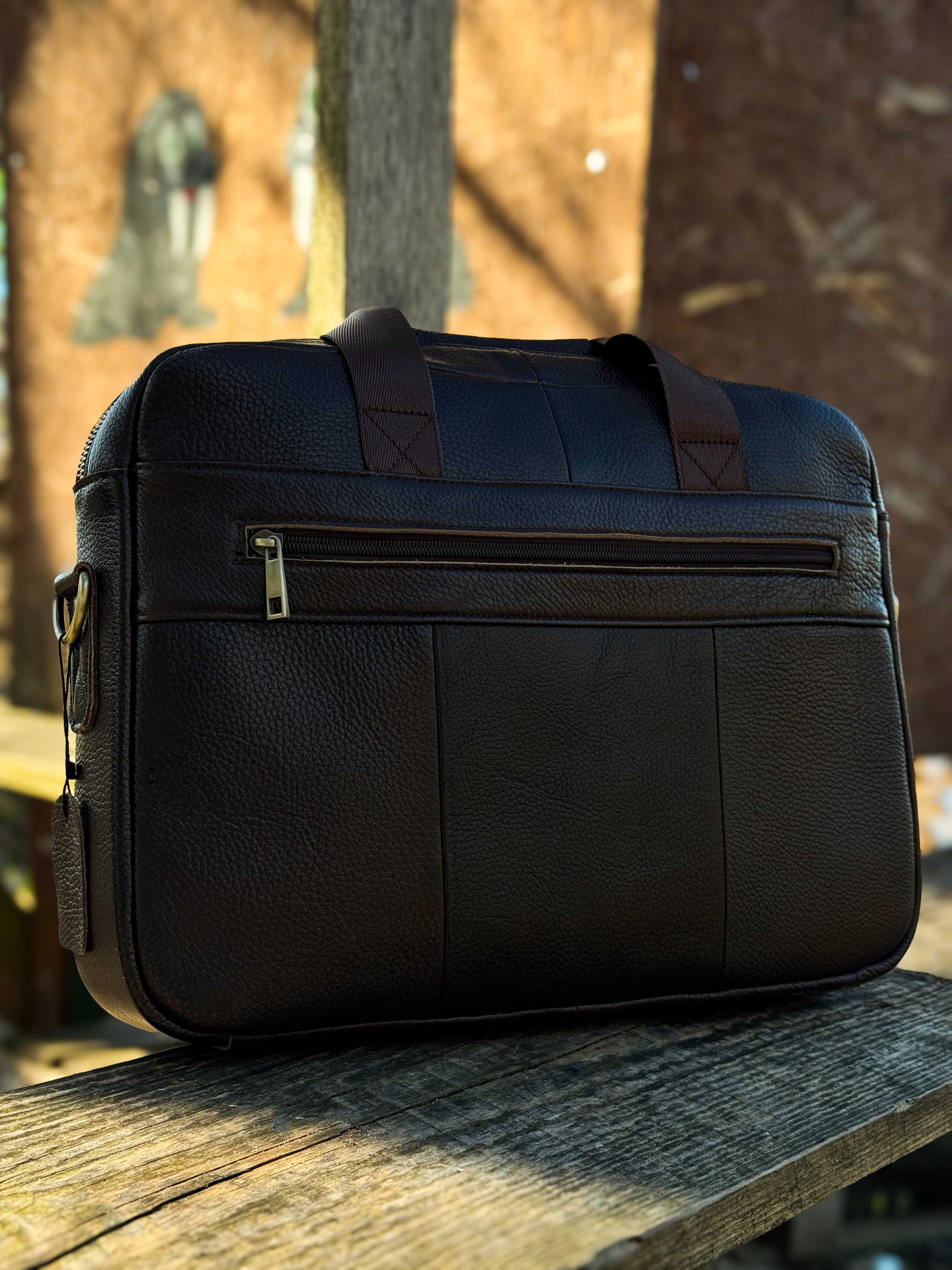 Torba Skórzana Unisex – Naturalna Skóra Wołowa, Brązowa, Pojemna