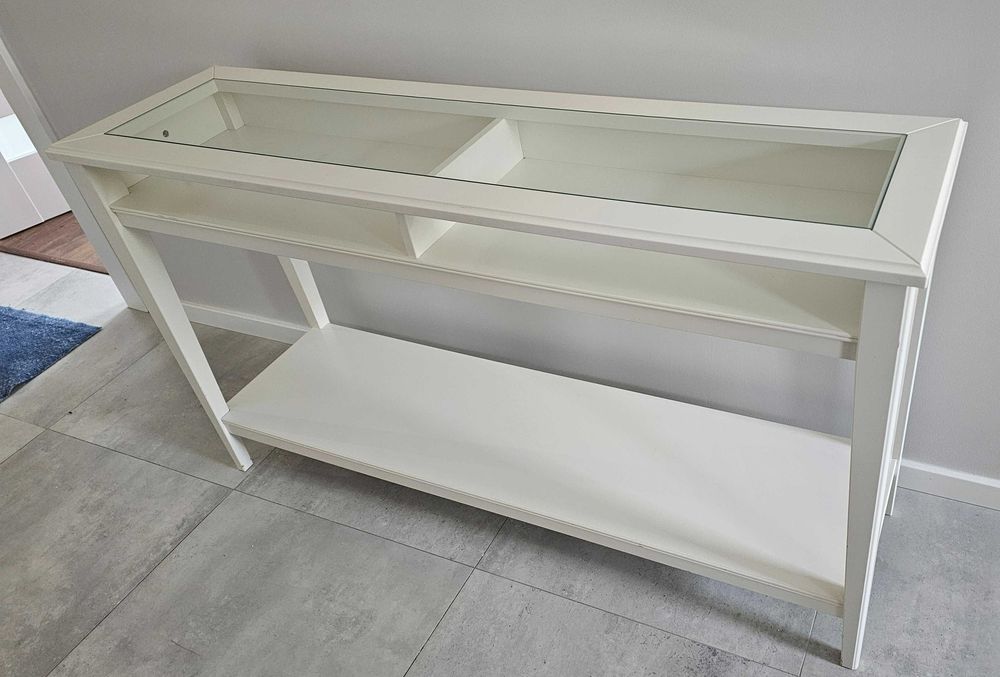 Konsola IKEA Liatrop biała, szklany blat