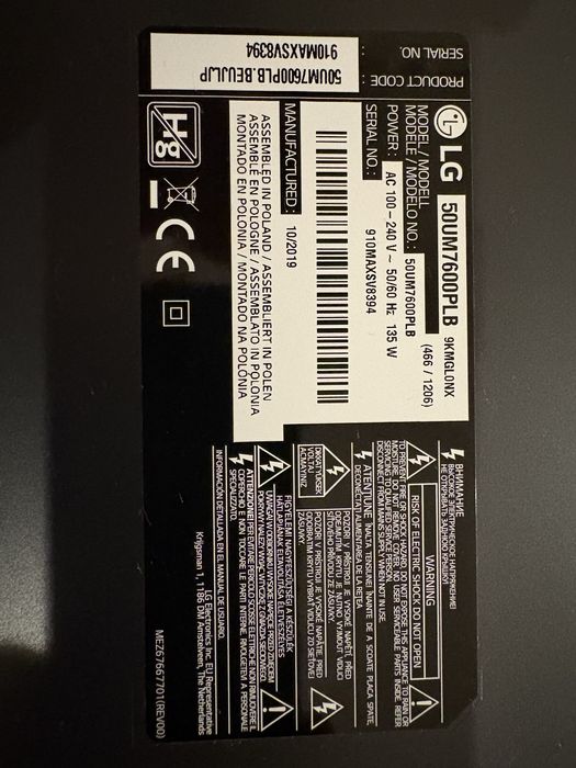 Telewizor LG 50 cali uszkodzony