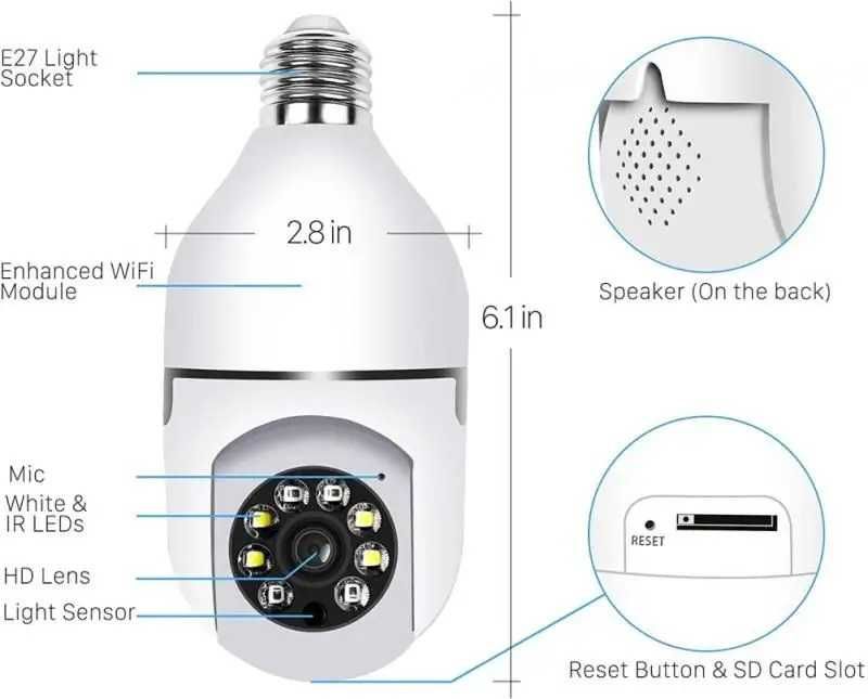 Wewnętrzna Kamera Żarówka HD 2 MPX Elektroniczna NIANIA Mikrofon