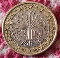 Монета 1 евро 1999 год Франция