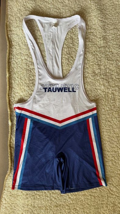 Męski trykot zapaśniczy singlet spodenki z szelkami Tauwell M-nowe b/m