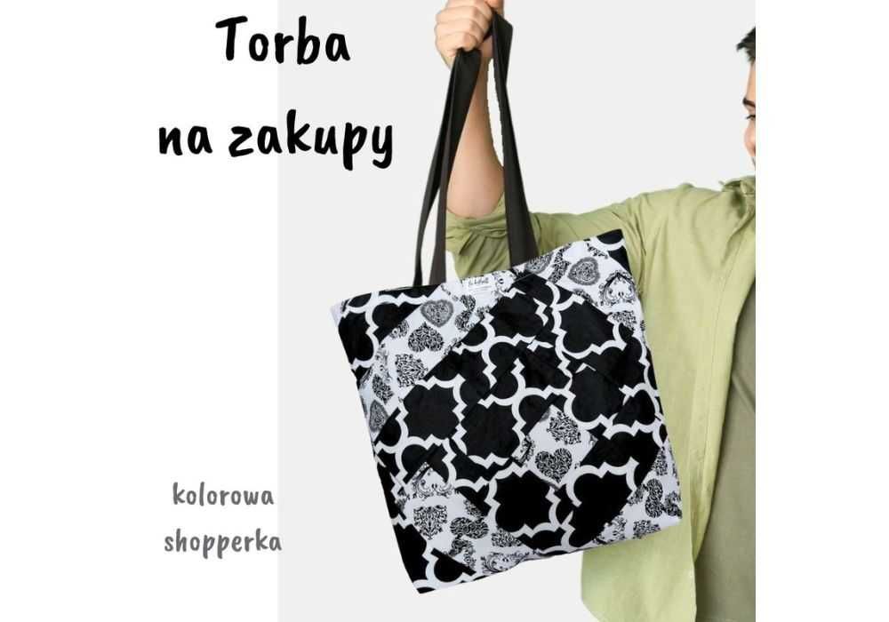 Torba na zakupy do pracy bawełniana kolorowa shopperka pojemna