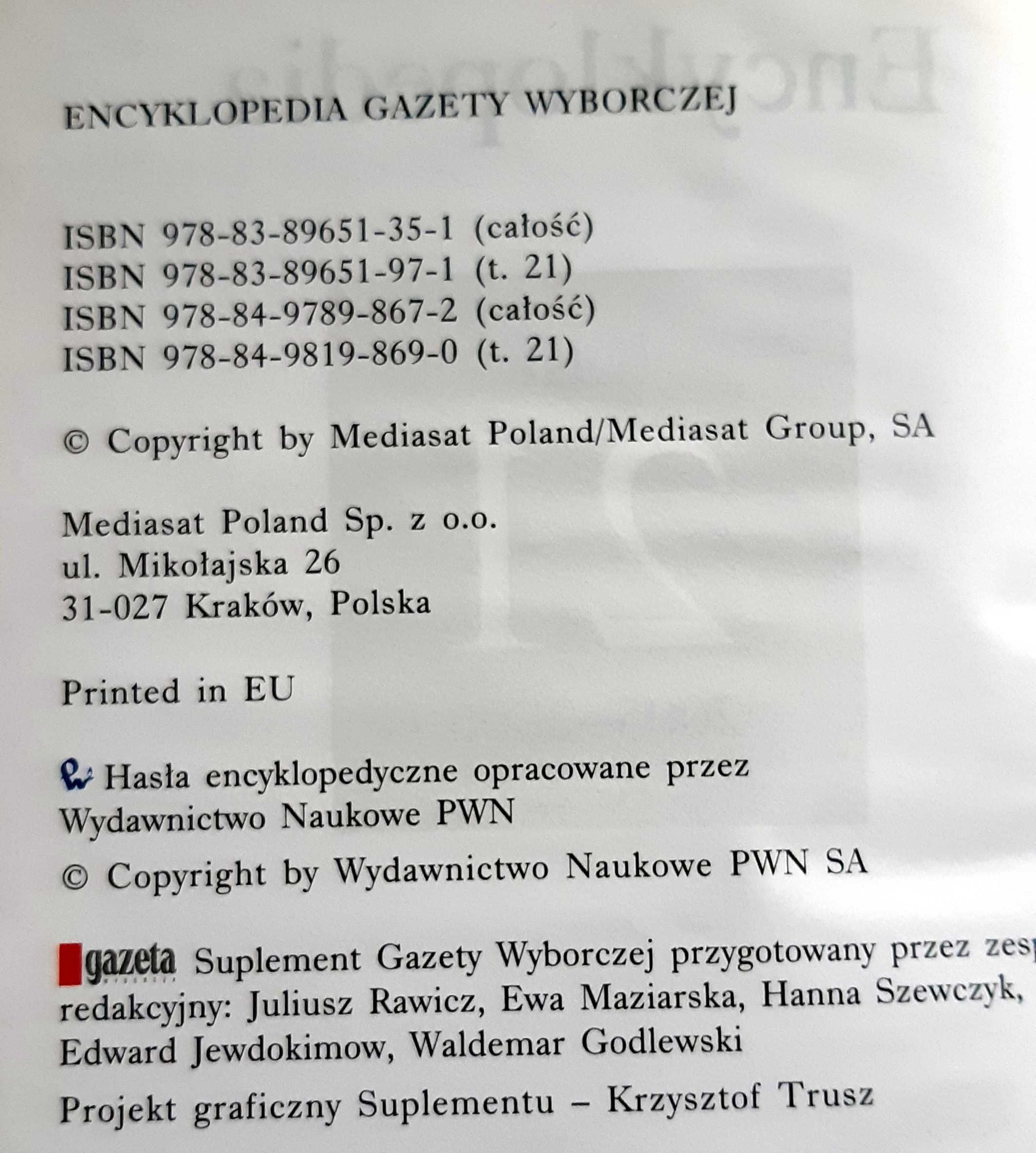 Encyklopedia Gazety Wyborczej 21 tomów (komplet)