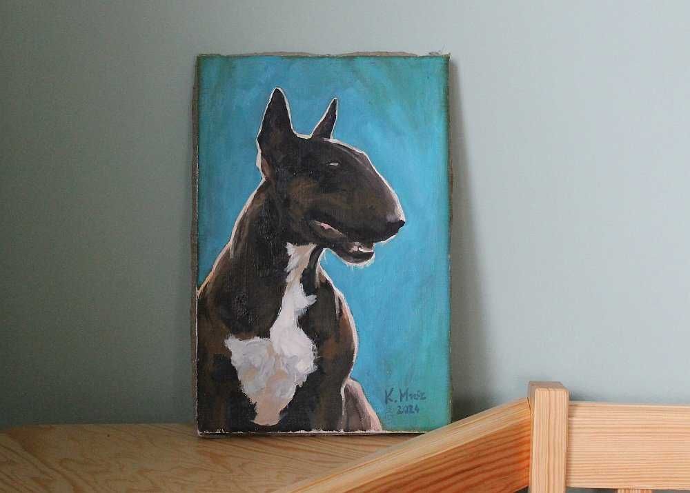 BULLTERRIER bulterrier bulterier portret psa obraz olejny 20x30 cm