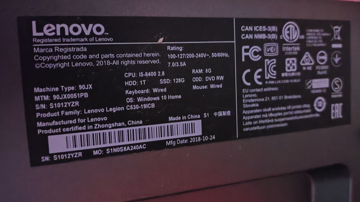 Komputer Lenovo Legion gamingowy i5 8400