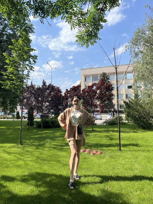 Костюм двійка, жатка, муслін, шорти, бермуди, блузка, кімоно