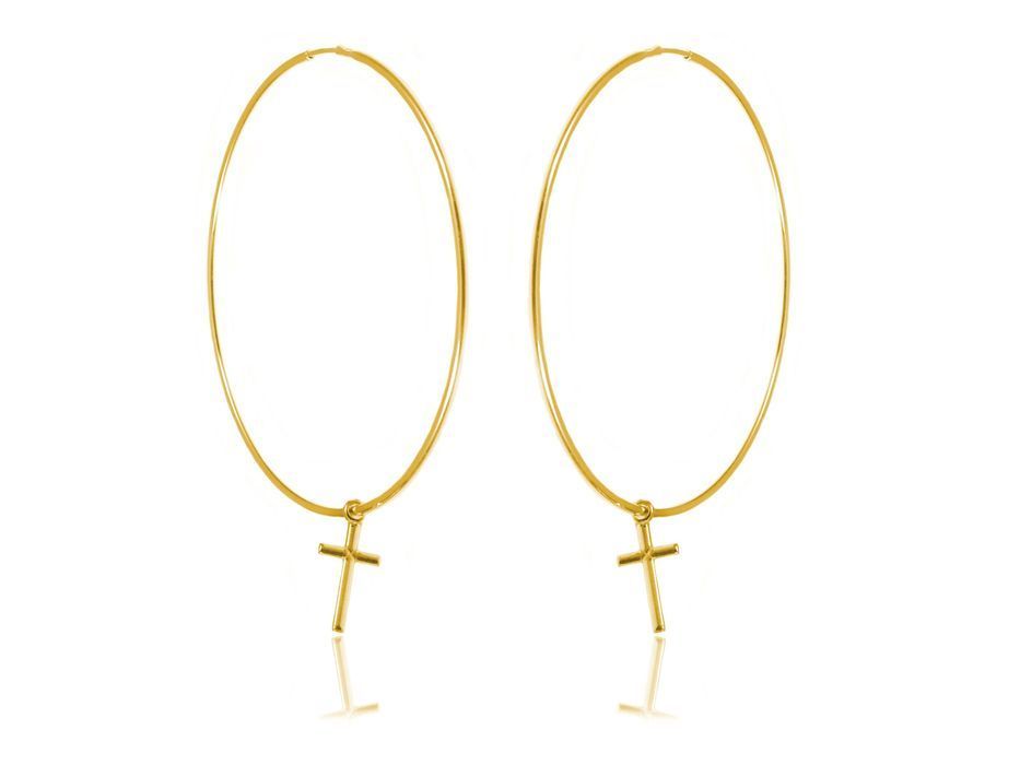Pozłacane Srebrne Kolczyki Gładkie Koła Krzyż 6Cm Ptringkr15G_60