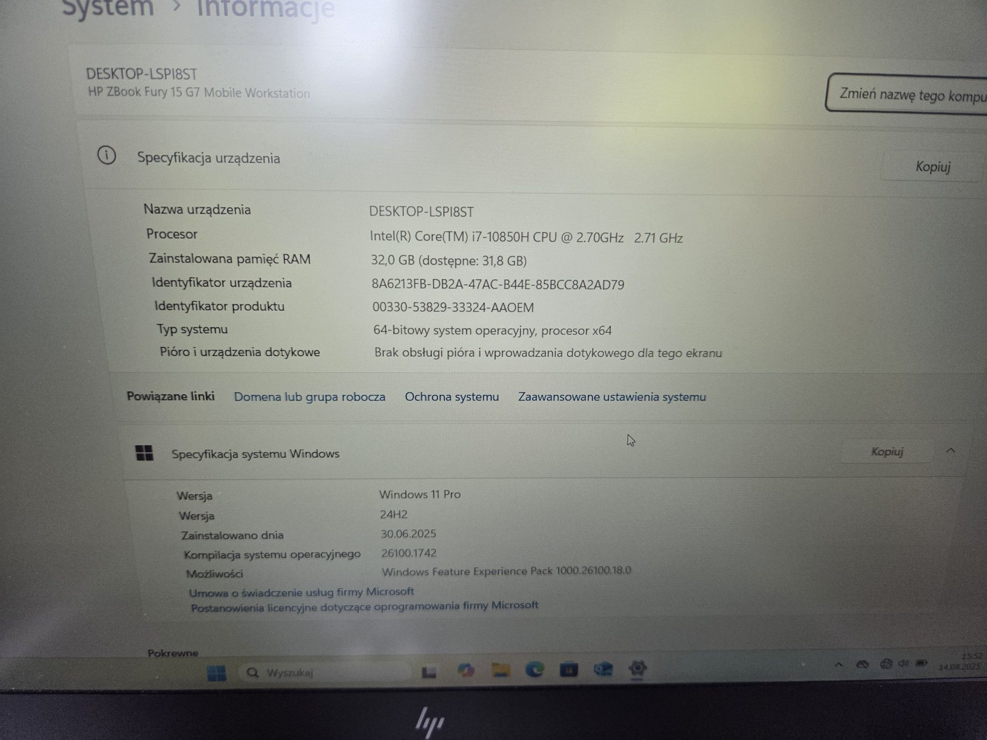 HP Zbook Fury 15 G7 i7-10850H, 32gb ram, dysk 500