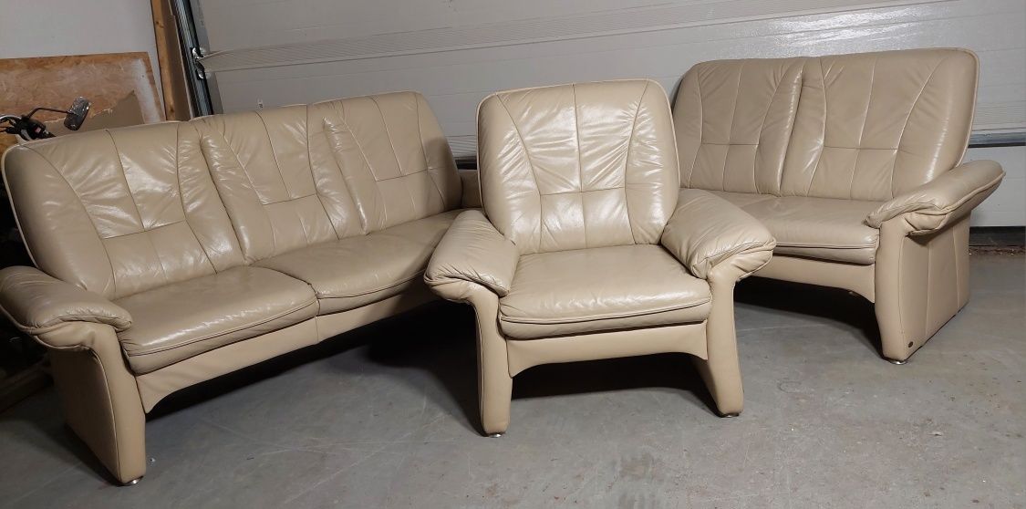 LongLife komplet 2 sofy, fotel, skóra naturalna, transport.