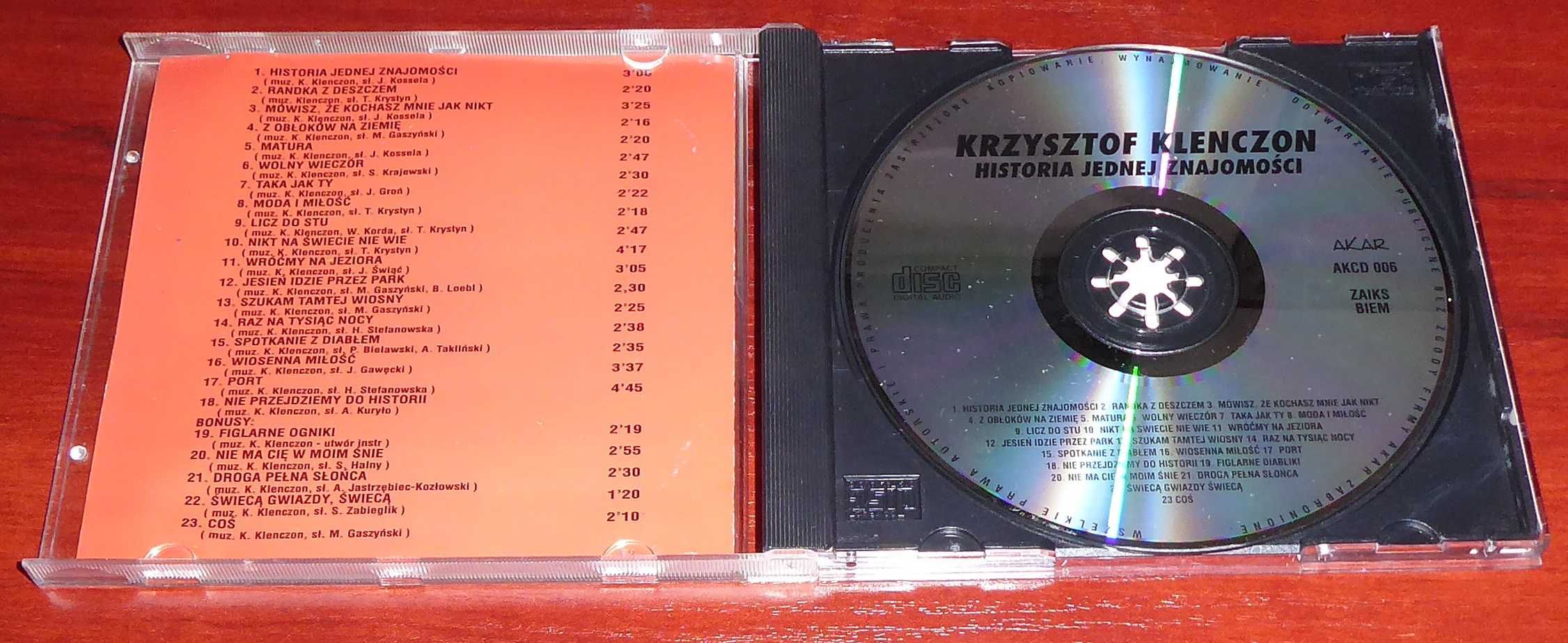 Krzysztof Klenczon Historia Jednej Znajomości  CD AKCD 006  1995r.