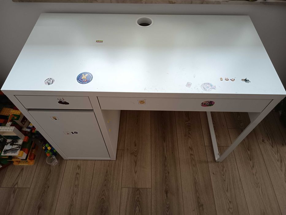 Łóżko domek białe drewniane 190x90 szuflady+materac+biurko Mickey Ikea