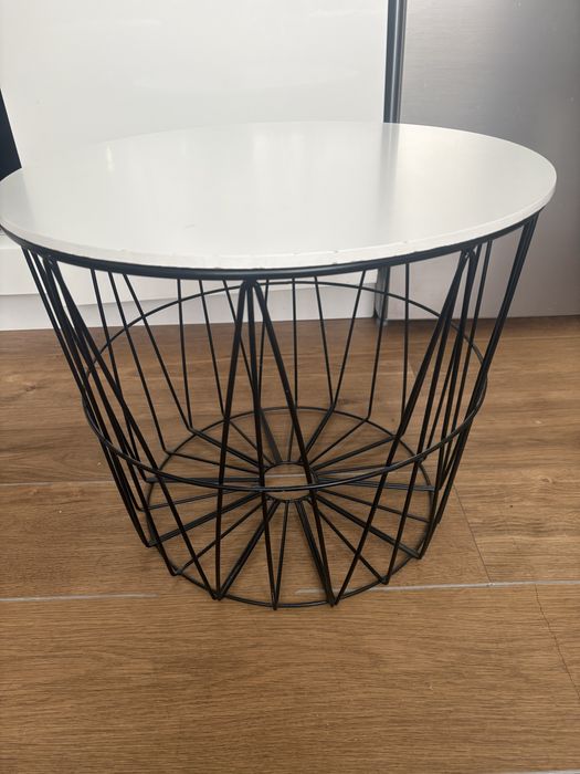 Duży stolik kawowy okrągły biały druciany ława schowek loft 50cm