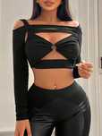Top Sexy Imprezowy Bawełniany Z Wycięciami Czarny Shein L 40
