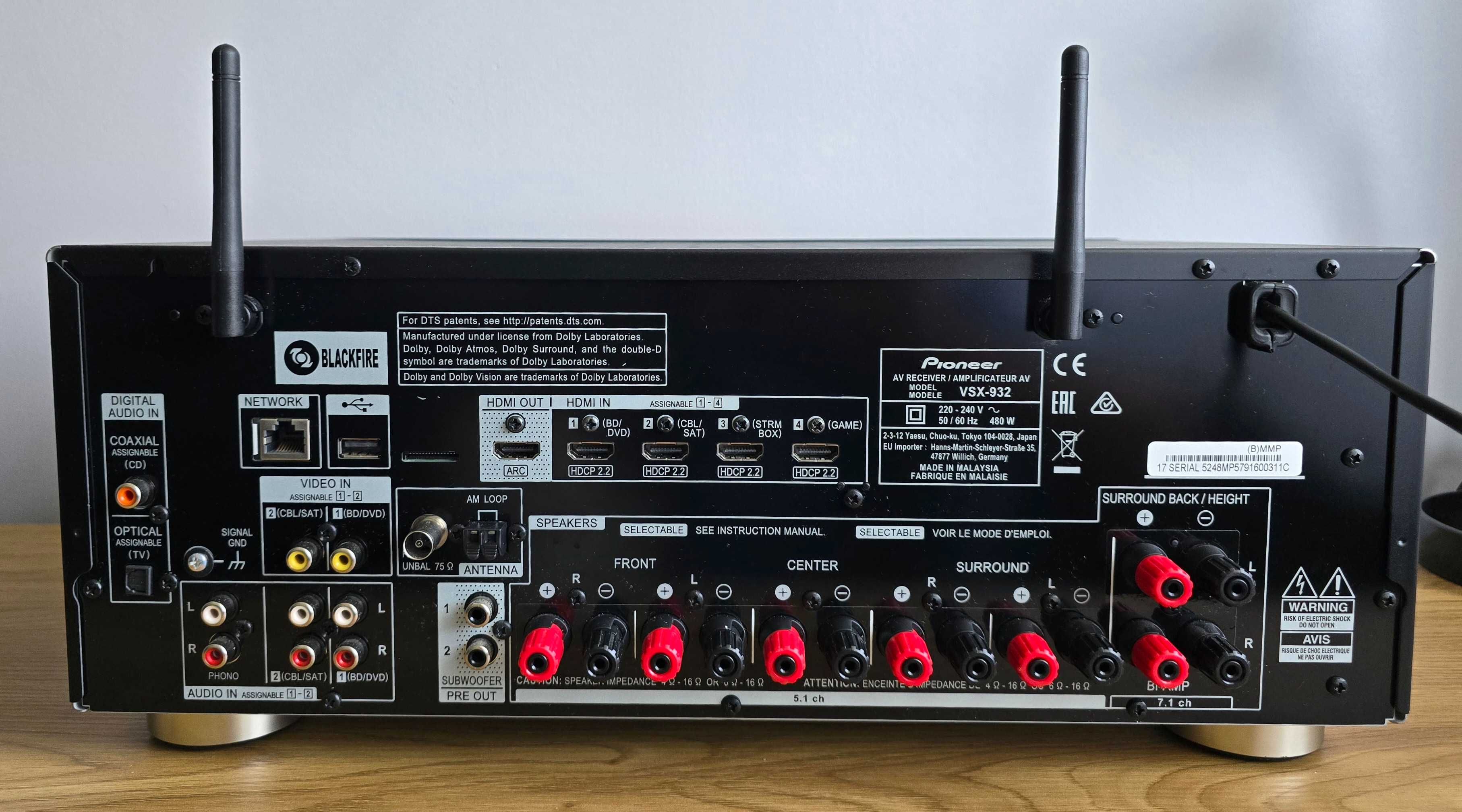 Pioneer VSX-932 Amplituner 7.2 WiFi Bluetooth Airplay Spotify Tidal