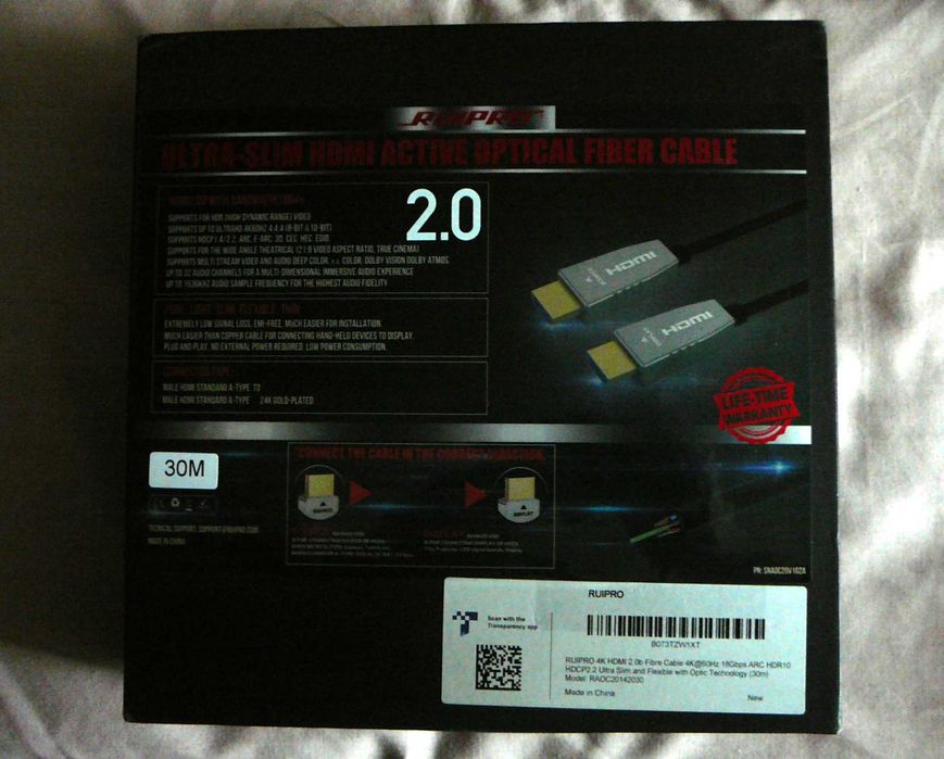 Кабель RUIPRO 4K HDMI 2.0b Fibre cable RA0C20142030 (30 метрів)