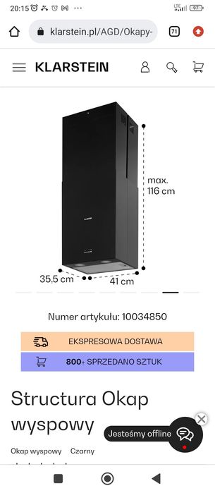 Klaristin nowy okap wyspowy